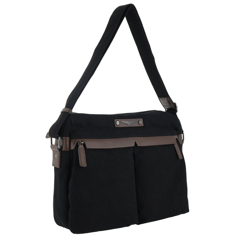 Load image into Gallery viewer, POLICE Wings Canvas Mens Messenger Business Bag w/ Laptop Computer Section in Black-1
