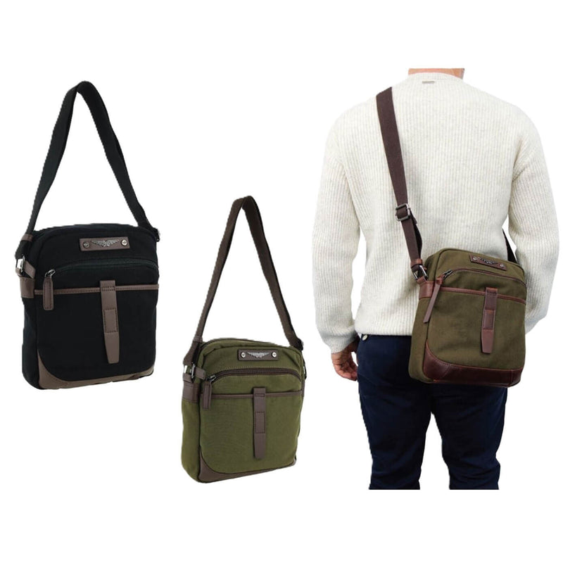 Load image into Gallery viewer, POLICE Wings Mens Canvas Crossbody Bag in Black-2
