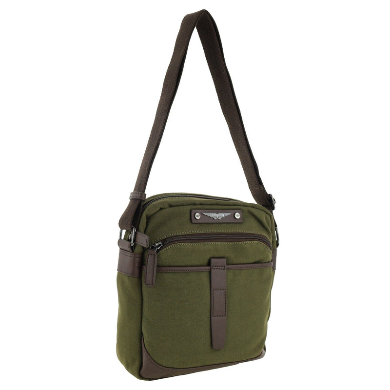 Load image into Gallery viewer, POLICE Wings Mens Canvas Crossbody Bag in Dark Olive-0
