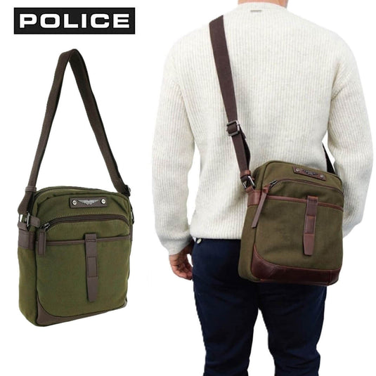POLICE Wings Mens Canvas Crossbody Bag in Dark Olive-2