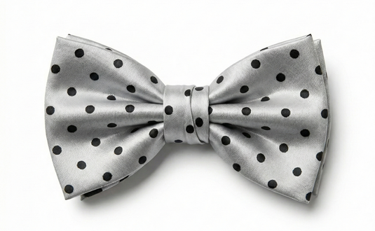 Formalaties Luxury Satin Polka Dot Bow Tie in Silver/Black-0
