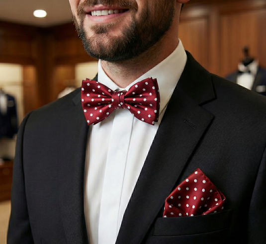 Formalaties Luxury Satin Polka Dot Hank Pocket Square & Bow Tie in Red/White-0