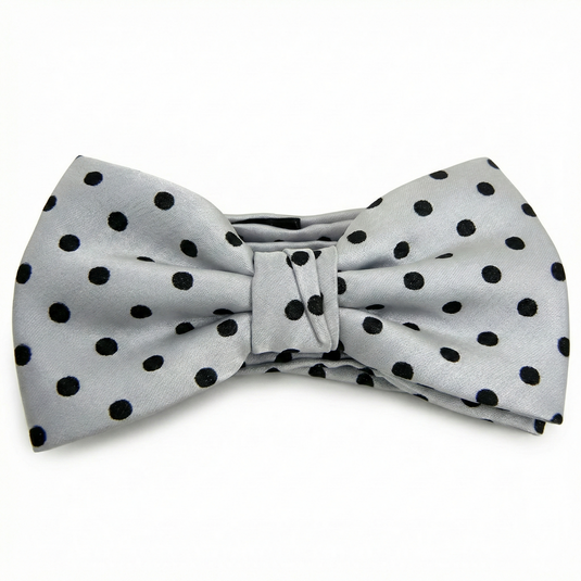 Formalaties Luxury Satin Polka Dot Hank Pocket Square & Bow Tie in Silver/Black-3