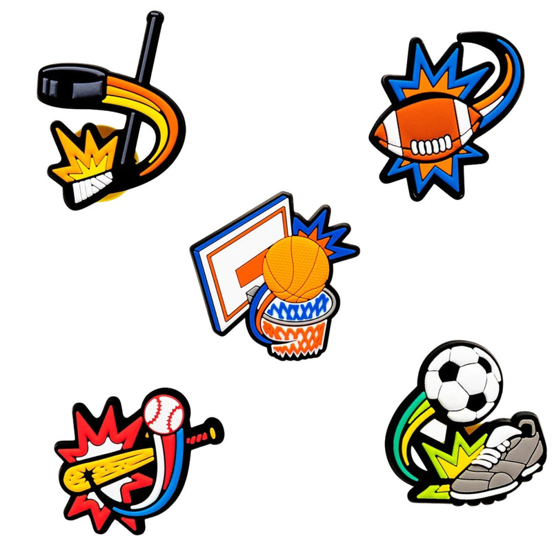 Load image into Gallery viewer, Joybees Popinz 5 Pack Shoe Charms Basketball Football Soccer Baseball Hockey in Sports Collection-0
