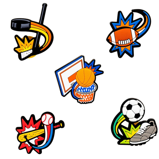 Joybees Popinz 5 Pack Shoe Charms Basketball Football Soccer Baseball Hockey in Sports Collection-1