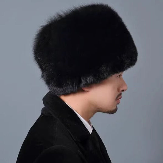 Mens Ushanka Ukrainian Trapper Hat in Black Faux Fur Windproof & Insulated Winter Cap-4