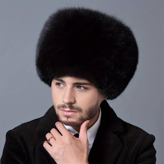 Mens Ushanka Ukrainian Trapper Hat in Black Faux Fur Windproof & Insulated Winter Cap-0