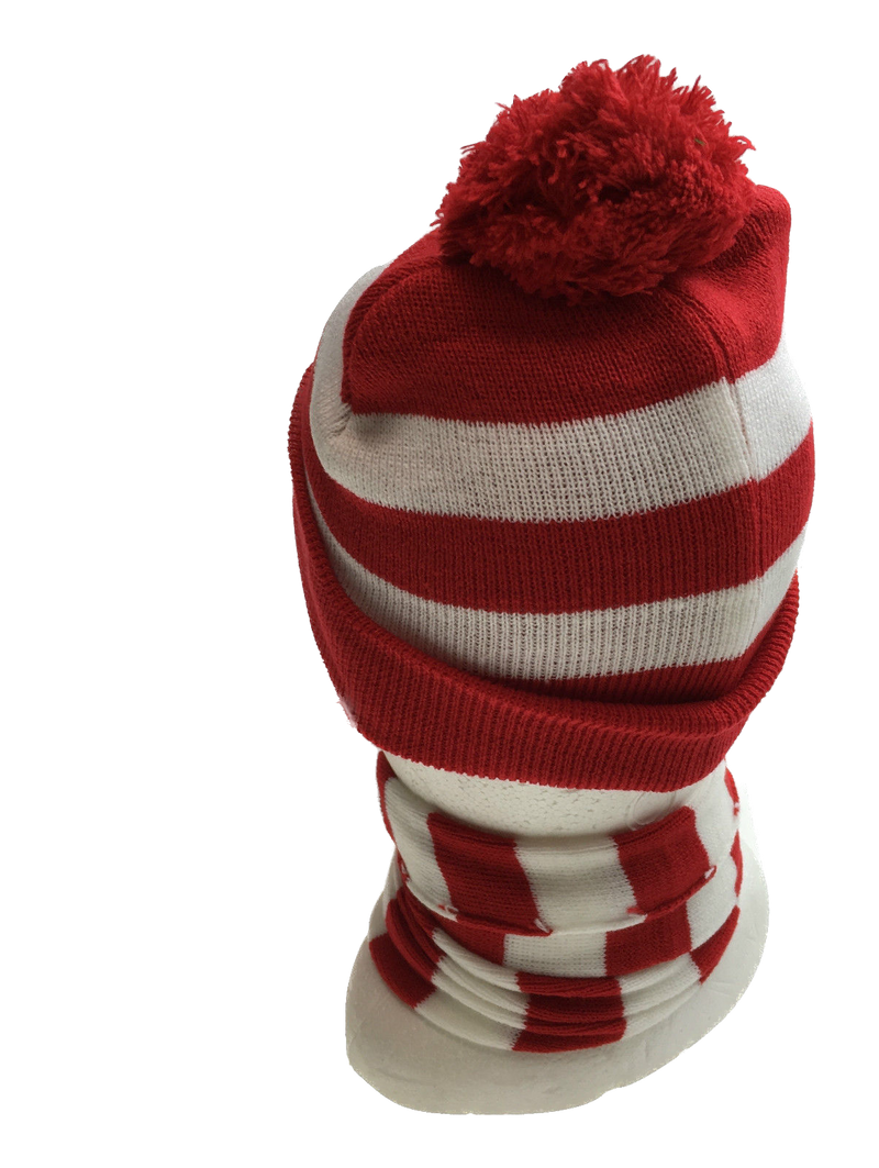 Load image into Gallery viewer, Red White Stripe BEANIE &amp; SCARF SET Hat Where&#39;s Wally Waldo Costume Ski Winter Cap-2
