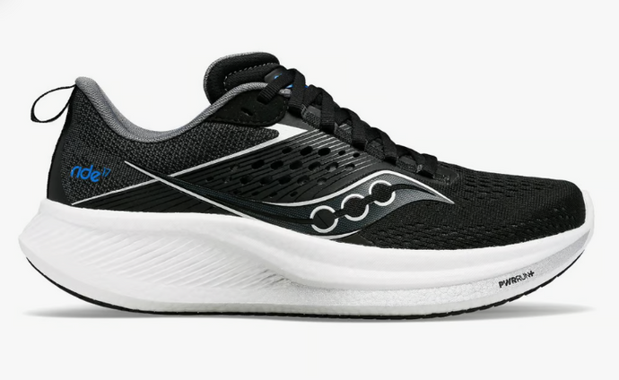 Saucony Womens Ride 17 Wide Shoes Sneakers Runners in Black/White-0