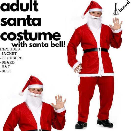 ADULT SANTA CLAUS COSTUME w Bell Suit Father Xmas Party Father Christmas-3