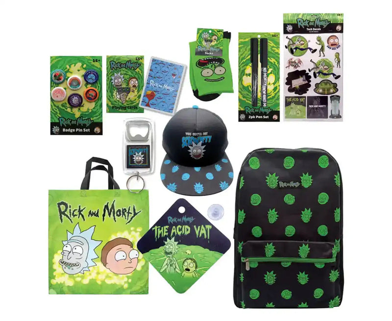 Load image into Gallery viewer, Rick &amp; Morty Showbag 22 w/ Backpack/Keyring/Socks/Hat/Pens/Pin Set/Playing Cards-1
