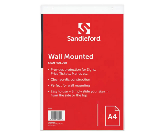 Sandleford A4 Wall-Mounted Sign Holder Clear Portrait 21.3cm x 4cm x 32.3cm-0
