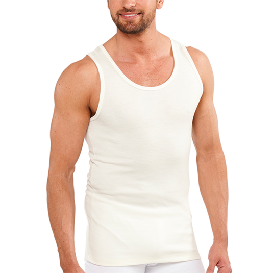 Mens THERMAL Merino Wool Blend Singlet Top Sleeveless Warm Underwear - Natural-5
