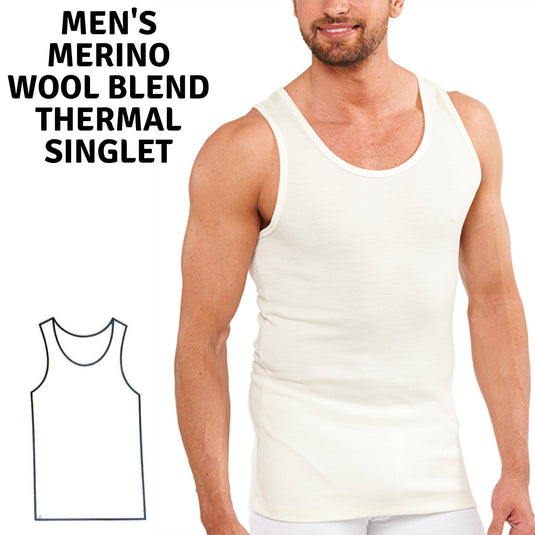Mens THERMAL Merino Wool Blend Singlet Top Sleeveless Warm Underwear - Natural-1