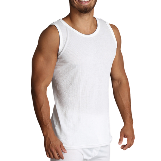 Mens THERMAL Merino Wool Blend Singlet Top Sleeveless Warm Underwear - Natural-3