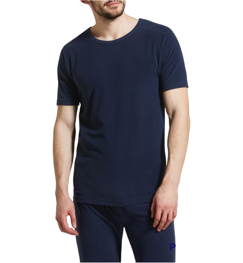 Load image into Gallery viewer, Mens Thermal Short Sleeve Top Microfleece Baselayer Underwear T Shirt - Navy-1
