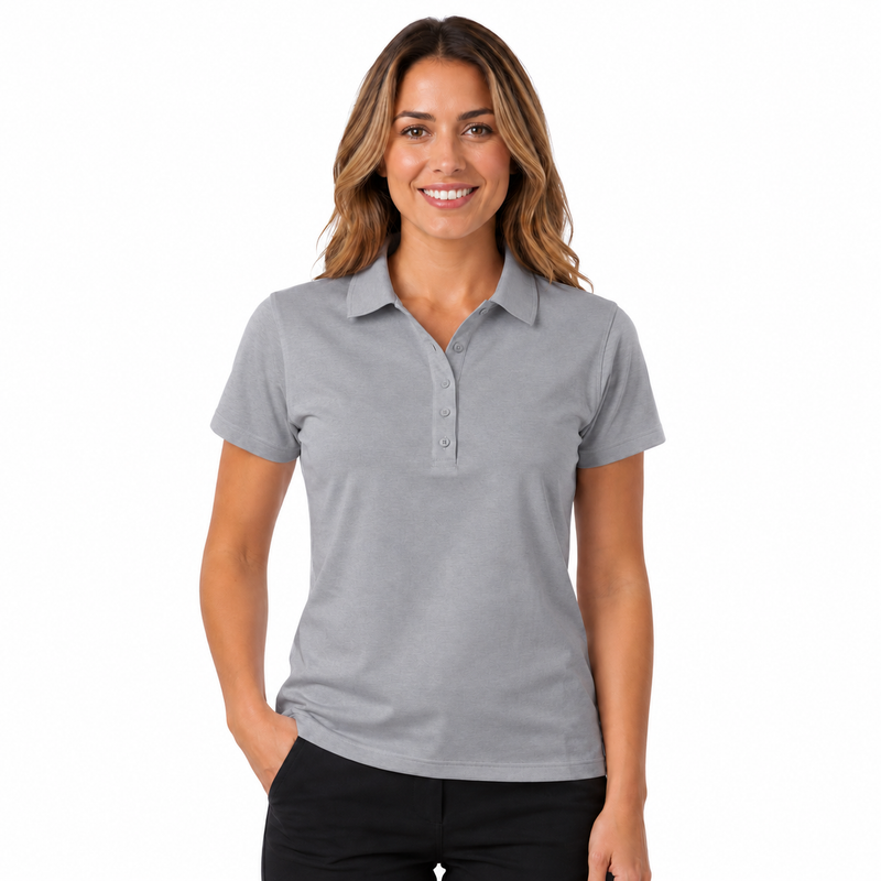 Load image into Gallery viewer, Sporte Leisure Womens 100% Egyptian Cotton Solid Polo Shirt Short Sleeve Top in Platinum-1
