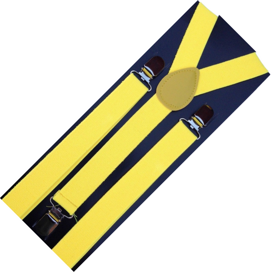Mens Suspenders Braces Adjustable Strong Clip On Elastic Formal Wedding Slim - Yellow-1