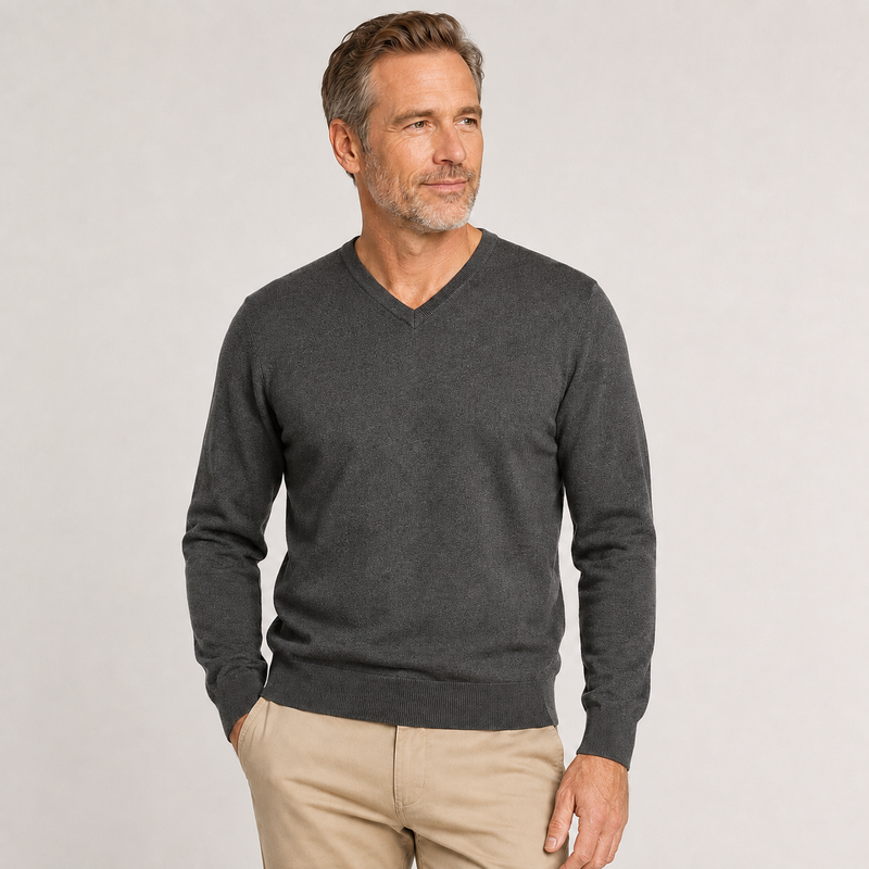 Load image into Gallery viewer, Sporte Leisure Mens Wool Blend V-Neck Knit Jumper Pullover in Carbon Grey-0

