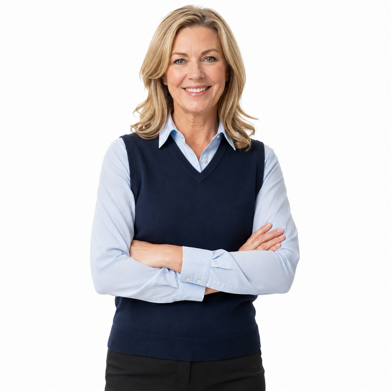Load image into Gallery viewer, Sporte Leisure Womens V-Neck Wool Blend Knit Vest in Navy-3
