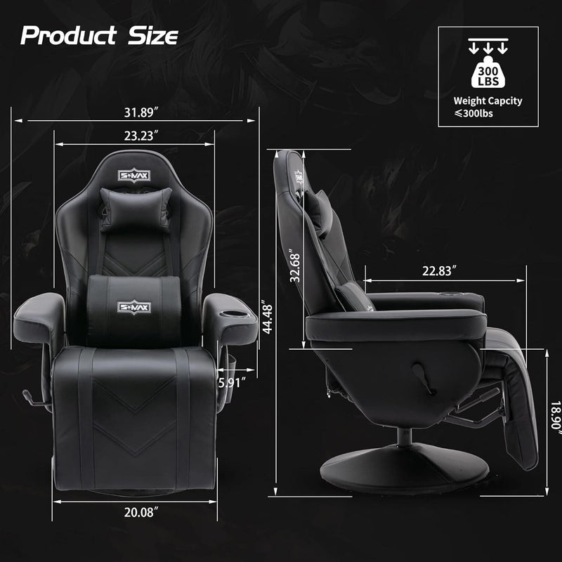 Load image into Gallery viewer, S*MAX Gaming Recliner Chair with Flip-Up Footrest in Black PU Leather – Fixed Height Swivel Base-2
