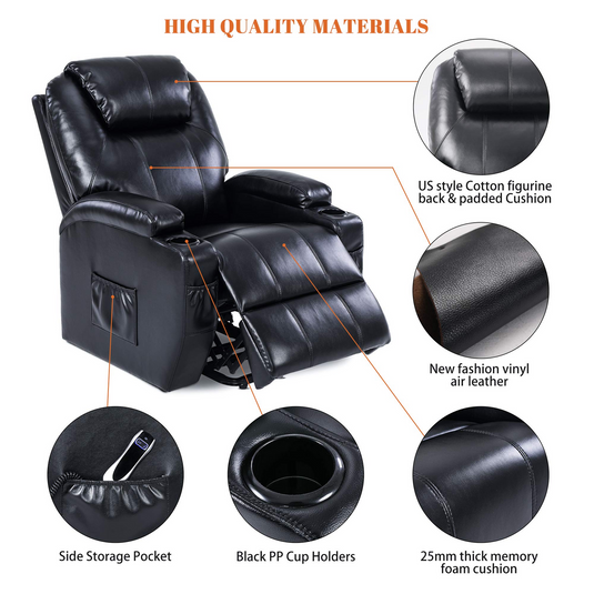 S*MAX Electric Power Lift Recliner Chair with Cup Holders, USB Charging and Remote Control in Black PU Leather-3