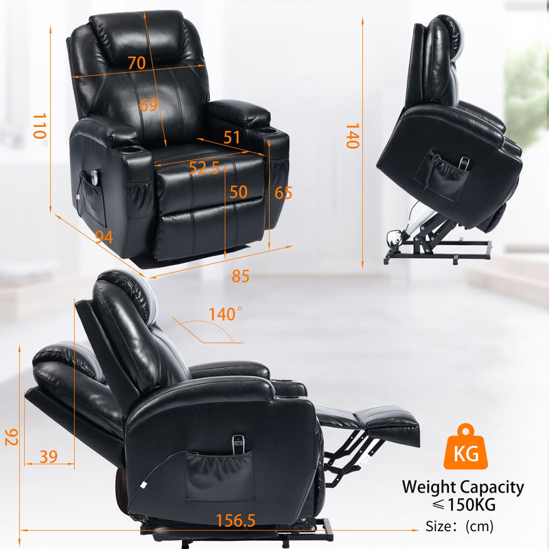 Load image into Gallery viewer, S*MAX Electric Power Lift Recliner Chair with Cup Holders, USB Charging and Remote Control in Black PU Leather
