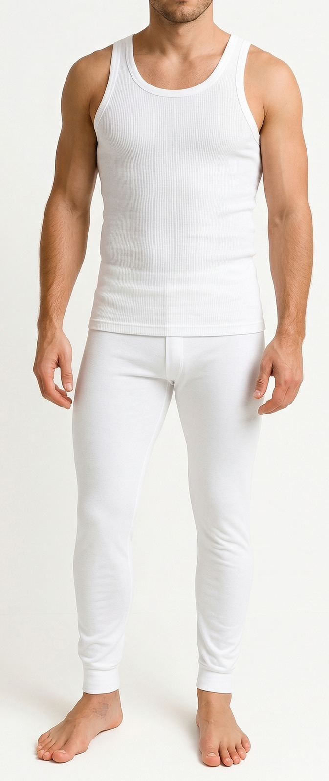 Load image into Gallery viewer, 2pcs Set Mens Cotton Thermal Singlet Top &amp; Pants Underwear Thermals in White-0
