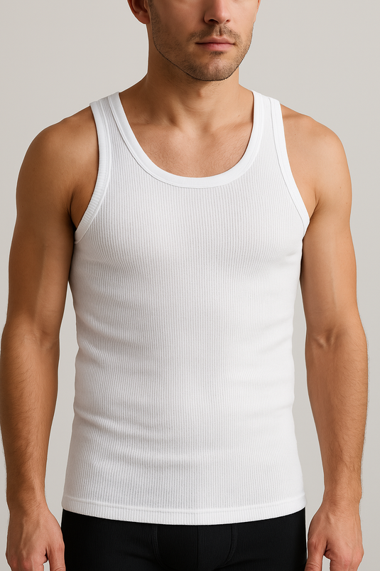 2pcs Set Mens Cotton Thermal Singlet Top & Pants Underwear Thermals in White-3