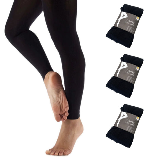 3x Womens Ladies Footless Tights Stockings Pantyhose Leg Hosiery Thermal - Black-1