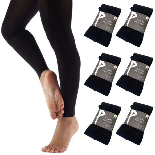 6x Womens Ladies Footless Tights Stockings Pantyhose Leg Hosiery Thermal - Black-1