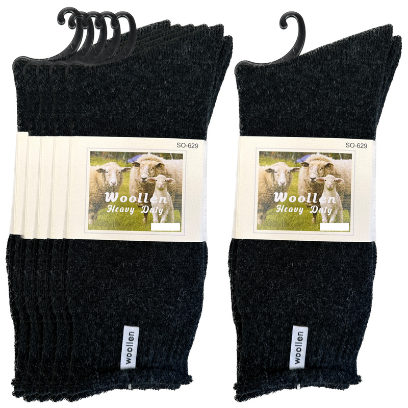 Load image into Gallery viewer, 12 Pairs Premium Mens Wool Heavy Duty Thick Work Socks Cushion Woolen - Black-1
