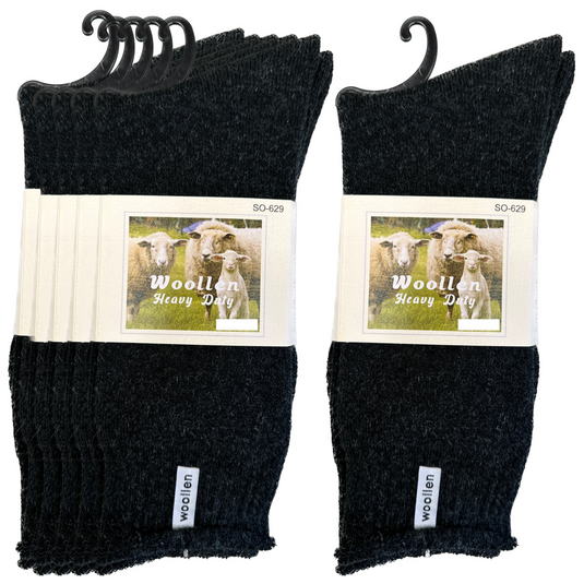 12 Pairs Premium Mens Wool Heavy Duty Thick Work Socks Cushion Woolen - Black-1