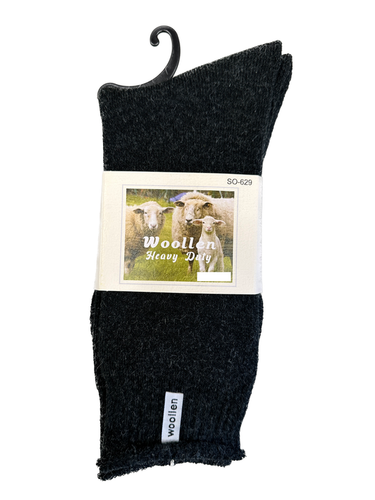 1 Pair Premium Mens Wool Heavy Duty Thick Work Socks Cushion Woolen - Black-0