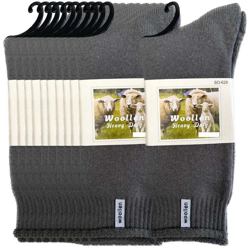 Load image into Gallery viewer, 24 Pairs Premium Mens Wool Heavy Duty Thick Work Socks Cushion Woolen - Grey-0
