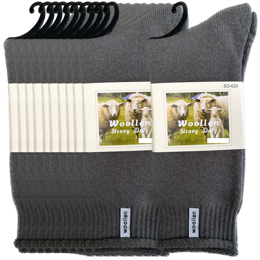 24 Pairs Premium Mens Wool Heavy Duty Thick Work Socks Cushion Woolen - Grey-1