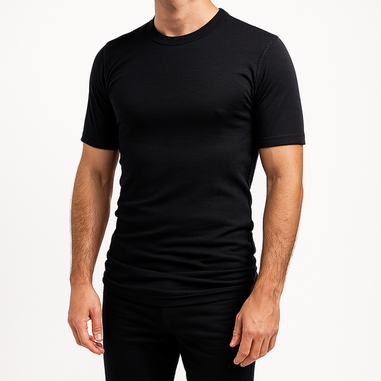 MERINO SKINS Crew Neck Short Sleeve T-Shirt Top 100% Wool Underwear Thermals in Black-4