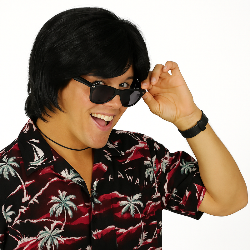 Load image into Gallery viewer, MENS COSTUME WIG Fancy Dress Halloween Party Accessory 70s 80s Hair Fun Funny - Black-0

