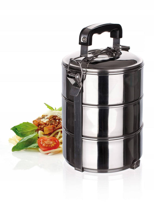 Stackable 3-Tier Stainless Steel Lunch Bento Box Tiffin Storage Pot - 23cm x 15cm-1