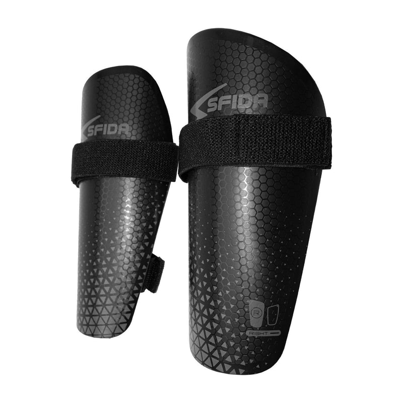 Load image into Gallery viewer, Sfida Basic Strapped Soccer Football Futsal Shinguard in Black/Grey-3
