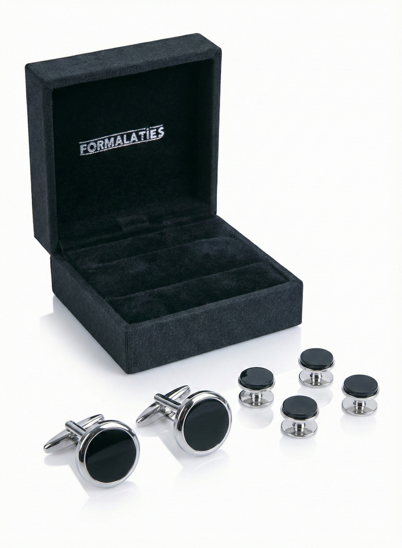 Load image into Gallery viewer, Formalaties 6pcs Premium Shirt Round Stud &amp; Cufflink Set in Black Onyx (Gift Boxed)-0
