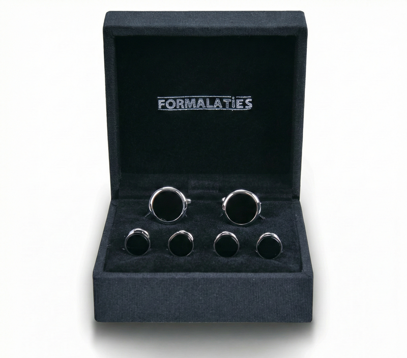 Load image into Gallery viewer, Formalaties 6pcs Premium Shirt Round Stud &amp; Cufflink Set in Black Onyx (Gift Boxed)-3
