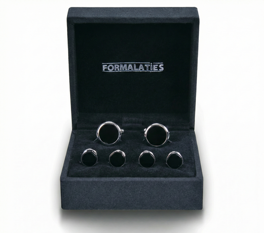 Formalaties 6pcs Premium Shirt Round Stud & Cufflink Set in Black Onyx (Gift Boxed)-3