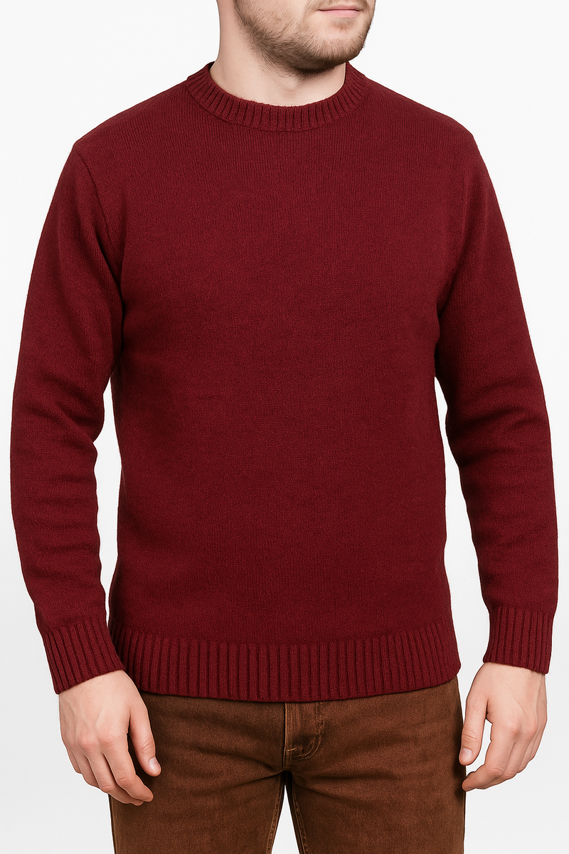 Load image into Gallery viewer, 100% SHETLAND RAGG WOOL CREW Round Neck Knit JUMPER Pullover Mens Sweater Knitted - Burgundy-1
