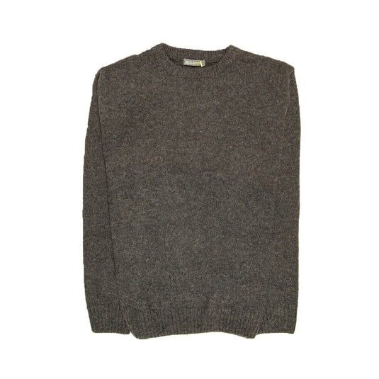 Mens 100% Shetland Ragg Wool Round Neck Knit Jumper Pullover Crew Sweater - Charcoal (29)-4