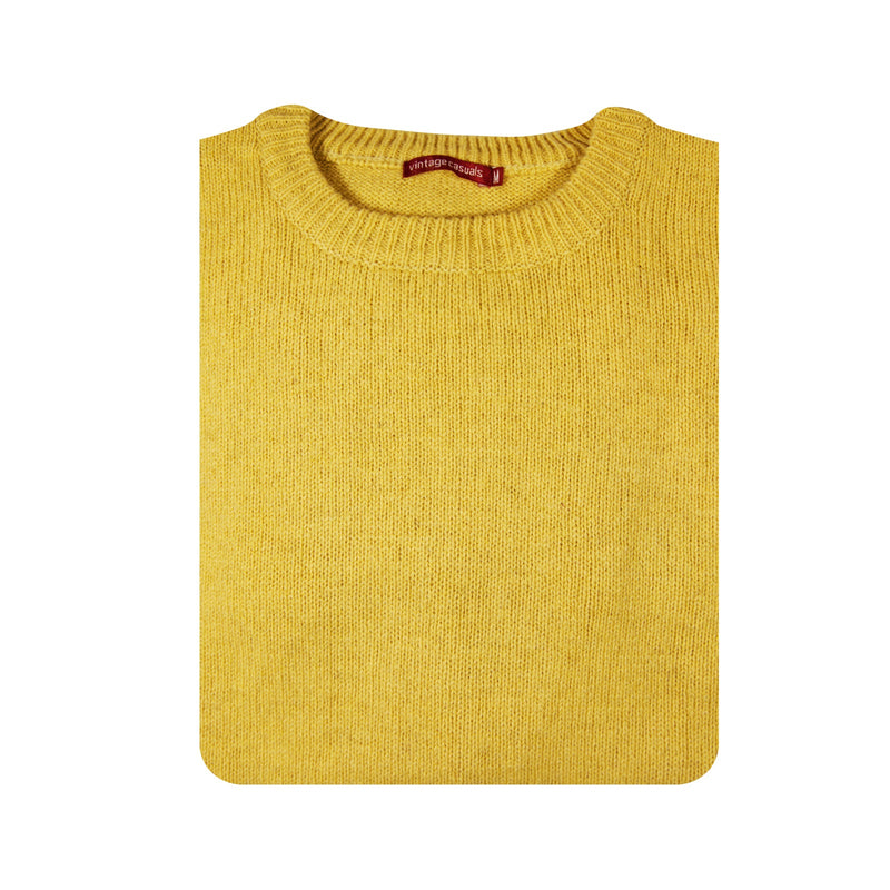 Load image into Gallery viewer, 100% SHETLAND RAGG WOOL CREW Round Neck Knit JUMPER Pullover Mens Sweater Knitted - Corn (14)-3
