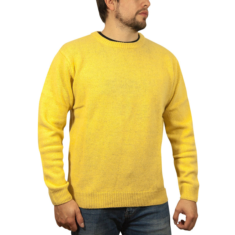 Load image into Gallery viewer, 100% SHETLAND RAGG WOOL CREW Round Neck Knit JUMPER Pullover Mens Sweater Knitted - Corn (14)-1
