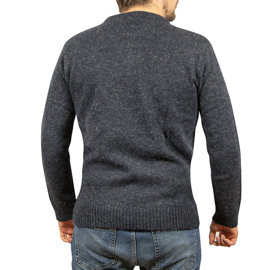 100% SHETLAND RAGG WOOL CREW Round Neck Knit JUMPER Pullover Mens Sweater Knitted - Navy-3