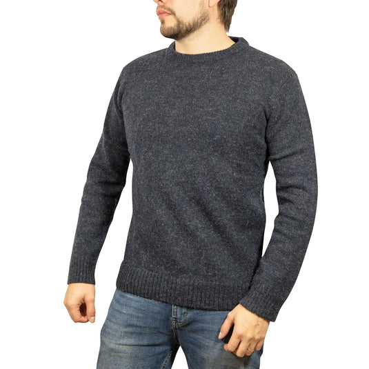 100% SHETLAND RAGG WOOL CREW Round Neck Knit JUMPER Pullover Mens Sweater Knitted - Navy-0