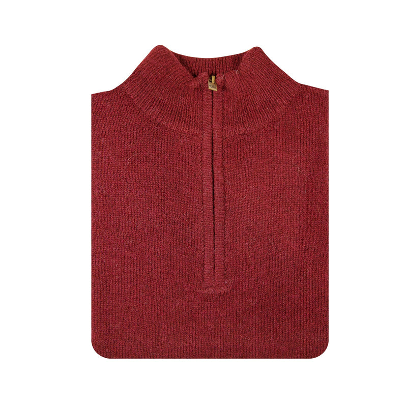 Load image into Gallery viewer, 100% SHETLAND RAGG WOOL Half Zip Up Knit JUMPER Pullover Mens Sweater Knitted - Burgundy-4
